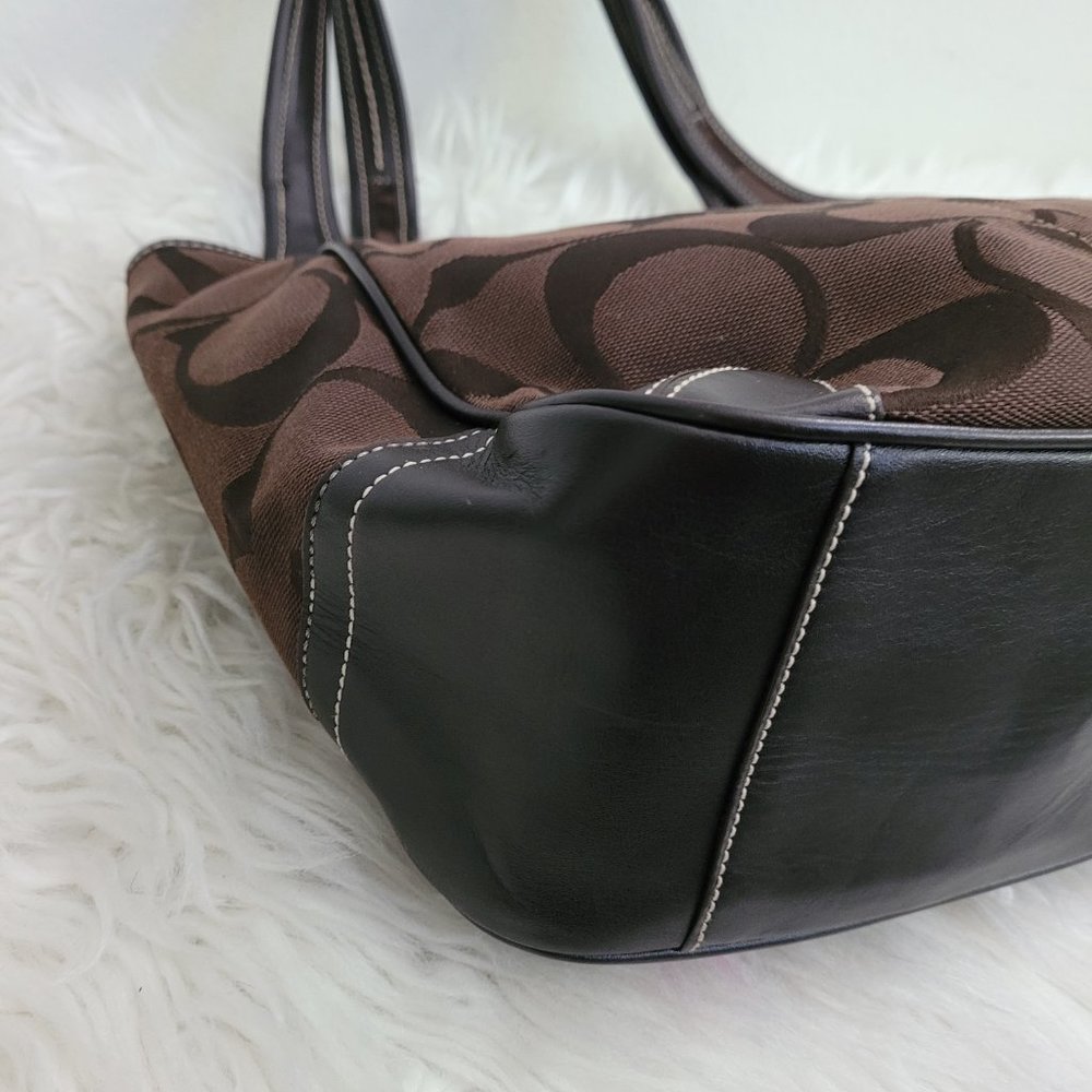 COACH Signature Jacquard Brown Leather Tote G0768-11292 - Picture 9 of 13